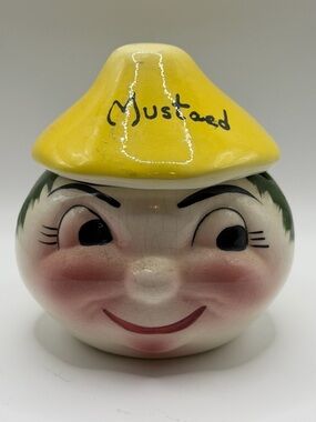 Vintage DeForest of California Handpainted Mustard Jar,  ~4” x 4”, Collectible!